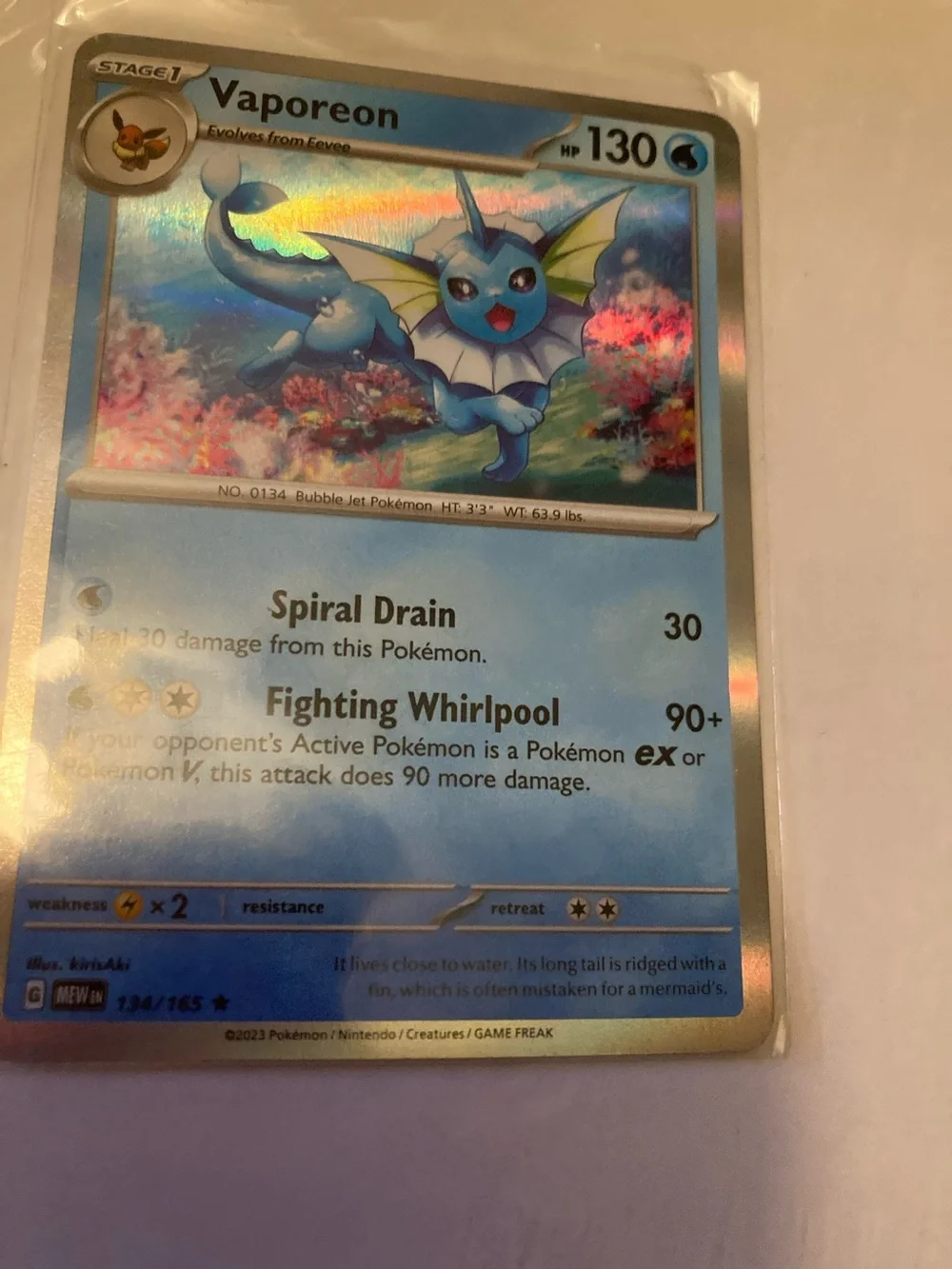 Pokemon Vaporeon Holographic Trading Card - Blue